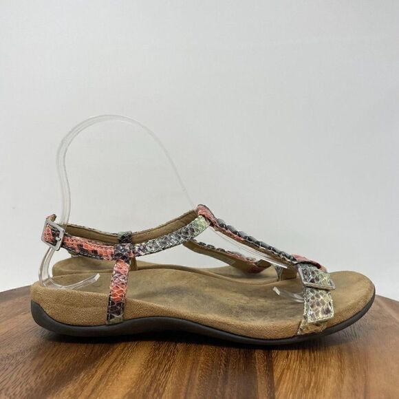 Vionic Women's Size 6 Navassa Embellished T Strap Sandals Animal Print Snake - Picture 1 of 7